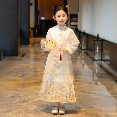 西子问马面裙【栀锦】中国风女童汉服春款古风儿童仿妆花织金裙子