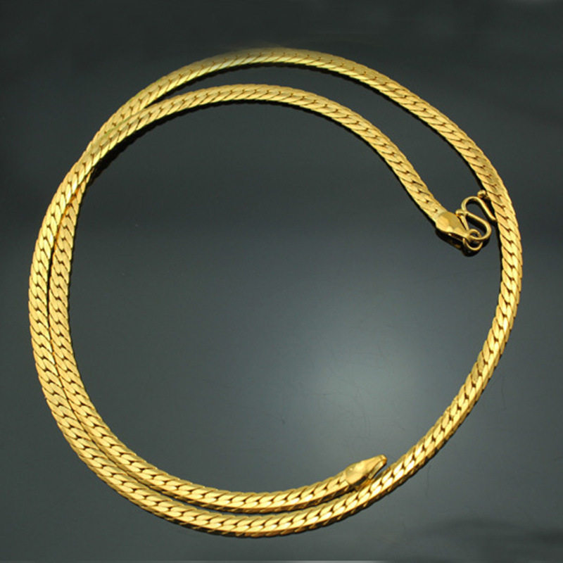 镀24K金光面扁项链 4mm男生链条 越南沙金颈链饰品首饰