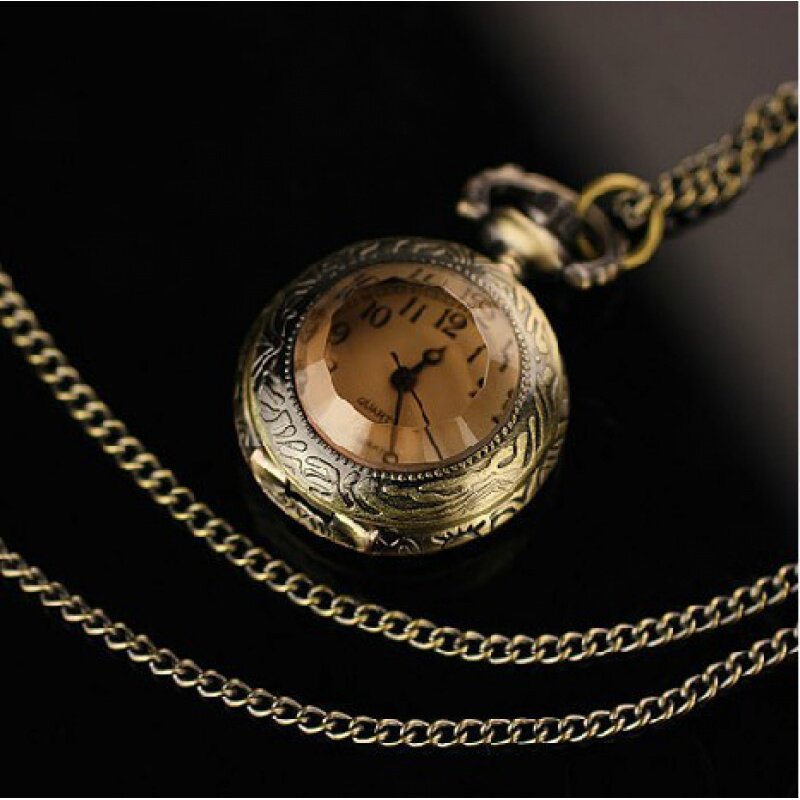 欧美简约百搭配饰小号迷你茶色玻璃复古怀表项链毛衣链