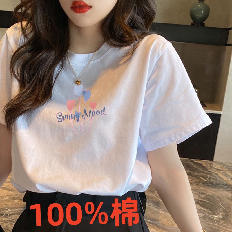 白色短袖t恤女士纯棉正肩