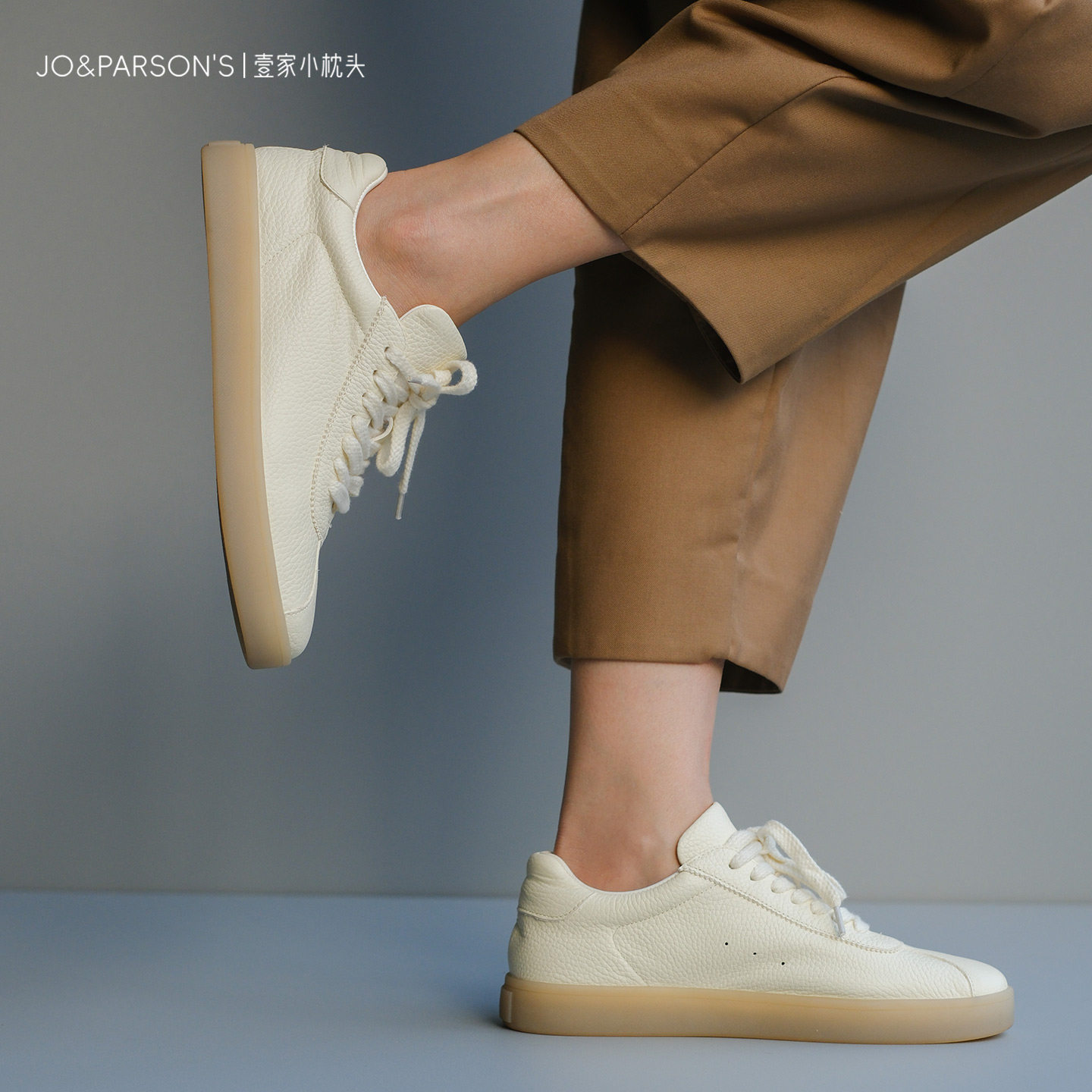 壹家shoes001066头层小牛皮3cm德训鞋运动小白鞋休闲显瘦真皮女鞋