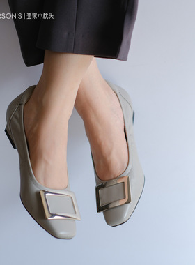 壹家shoes020004款2公分羊皮/羊绒通勤百搭女鞋平底方头扣防磨脚