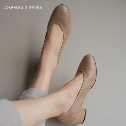 壹家shoes030001羊皮小枕头单鞋3公分防磨脚防掉跟圆头高跟鞋女