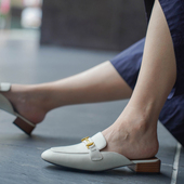 壹家shoes078001牛皮2.5cm真皮外穿夏穆勒拖2025新款 一脚蹬女鞋