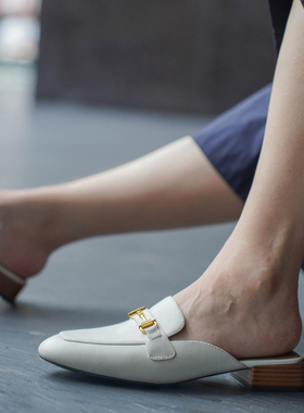 壹家shoes078001牛皮2.5cm真皮外穿夏穆勒拖2025新款一脚蹬女鞋