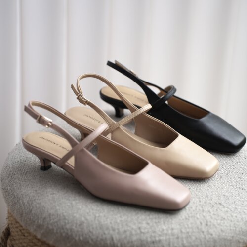 特惠壹家shoes035052高跟包头凉鞋羊皮3.5cm浅口单鞋法式方头女鞋
