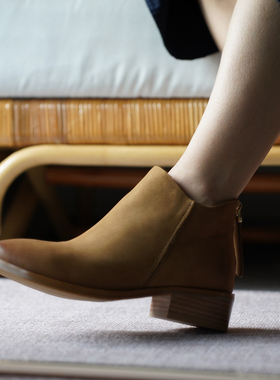 壹家shoes033040羊皮/牛皮短靴3cm圆头时尚踝靴2025秋冬真皮女靴