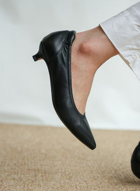 壹家shoes301502超软小羊皮单鞋猫跟3公分绝美不累脚小跟女高跟鞋