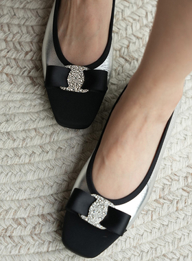 壹家shoes001048牛皮1.5cm钻扣单鞋女2025新款春夏平底百搭软底鞋