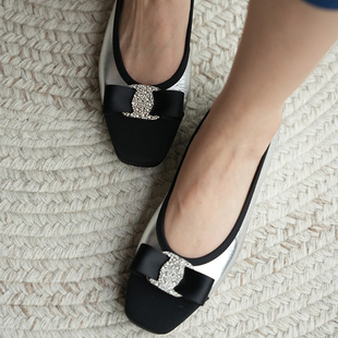 春夏平底百搭软底鞋 壹家shoes001048牛皮1.5cm钻扣单鞋 女2025新款