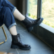 壹家shoes039020油蜡羊皮切尔西靴5cm圆头平底短靴厚底真皮女靴
