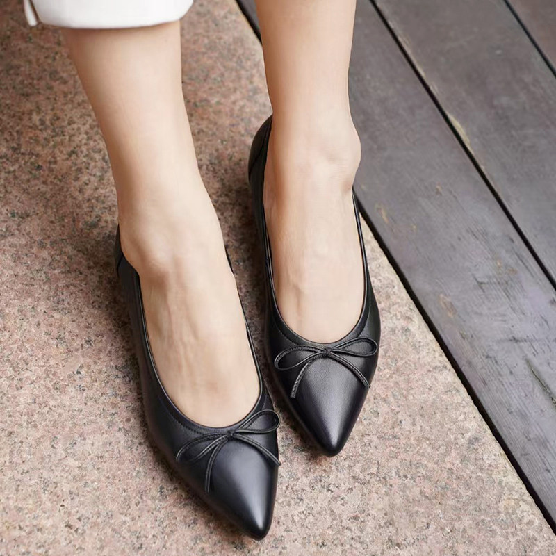 特惠壹家shoes035045羊皮3.5cm中跟尖头芭蕾风浅口单鞋女百搭女鞋