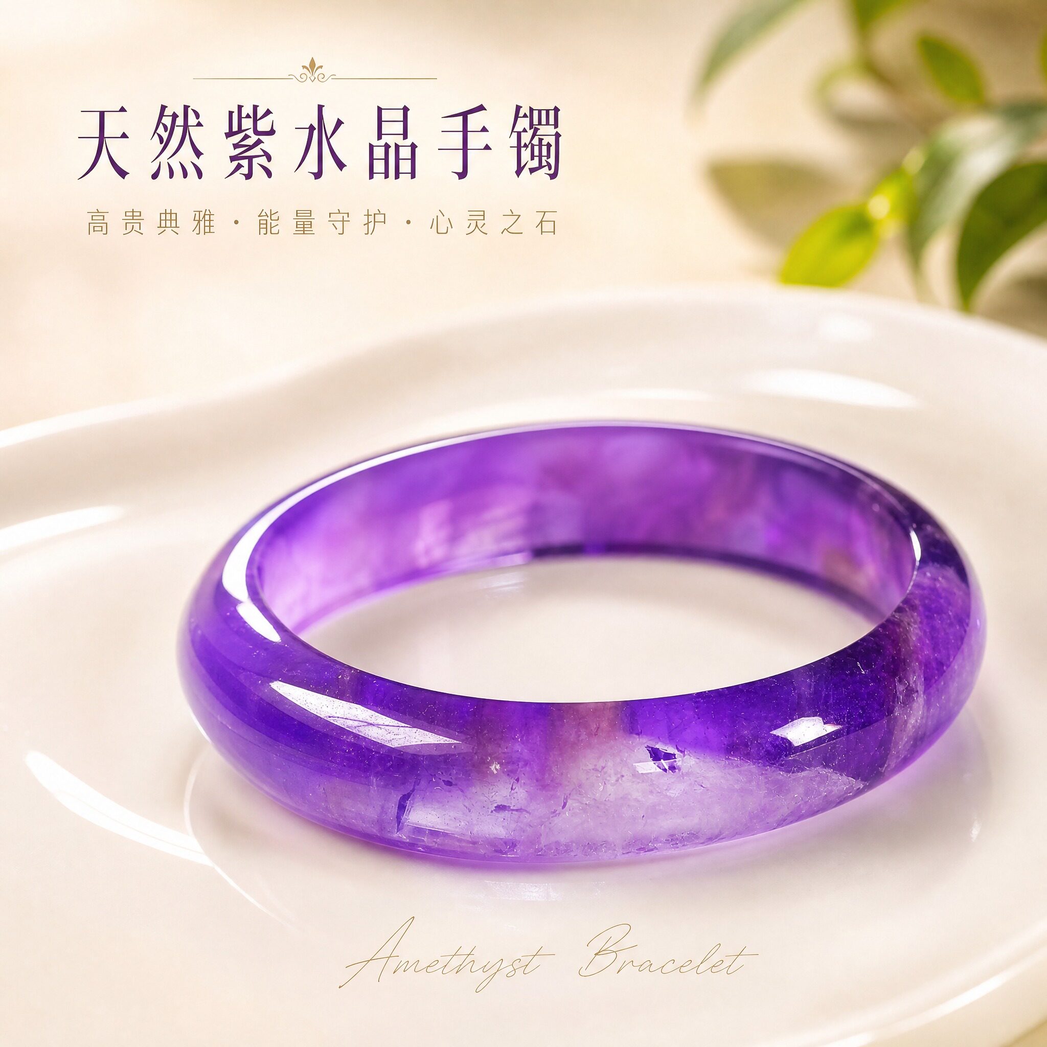 天然乌拉圭紫水晶手镯女款首饰收藏级原石正圈镯送女友妈妈款