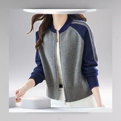短款小个子针织开衫女松拉链外套