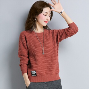 打底衫 2020年新款 洋气百搭套头圆领上衣 春装 毛衣女宽松外穿针织衫