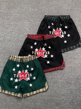 trapstar美式高街潮牌复古嘻哈休闲撞色印花宽松梭织抽绳五分短裤
