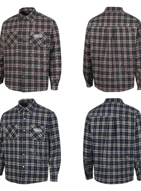 2024新款潮牌Trapstar美式秋冬男女同款格子泼墨夹棉长袖衬衫外套