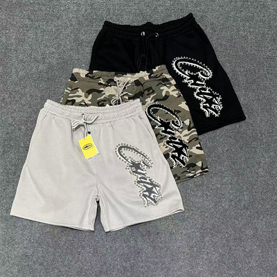 corteiz美潮刺绣钉珠加绒短裤男