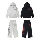 corteiz 潮 套装 tracksuit美式 高街秋冬运动休闲加绒拉链卫衣长裤