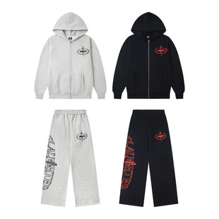 corteiz tracksuit美式高街秋冬运动休闲加绒拉链卫衣长裤套装潮