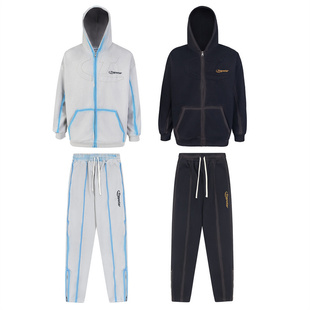 Trapstar欧美高街潮牌运动休闲撞色设计刺绣开衫连帽卫衣长裤套装