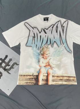 MIXED EMOTION T SHIRT美潮嘻哈高街天使和平鸽烫钻时尚短袖T恤夏