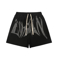 MIXED EMOTION美潮高街嘻哈短裤夏季休闲字母烫钻纯棉抽绳四分裤