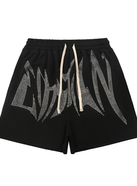MIXED EMOTION美潮高街嘻哈短裤夏季休闲字母烫钻纯棉抽绳四分裤