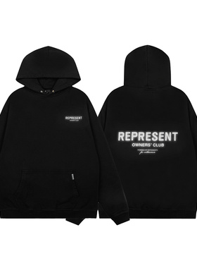 Represent美式高街休闲3M字母反光印花宽松纯棉毛圈连帽卫衣男女