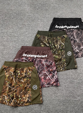 broken planet美式嘻哈潮牌夏季运动休闲撞色拼接迷彩沙滩短裤男