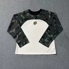 Broken Planet Trendy Brand Patchwork Color-Block Letter Badge Embroidery Loose Waffle Camouflage Long-Sleeve T-Shirt for Men