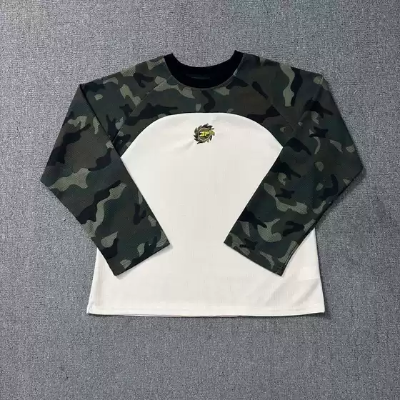 Broken Planet Trendy Brand Patchwork Color-Block Letter Badge Embroidery Loose Waffle Camouflage Long-Sleeve T-Shirt for Men