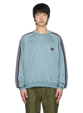 Needles小众潮牌蝴蝶刺绣运动休闲条纹织带纯棉毛圈长袖套头卫衣