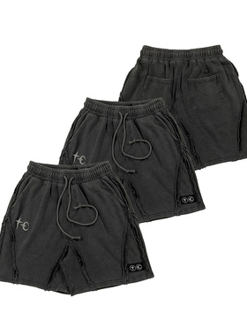 thug club美式高街复古星月logo刺绣小众潮流设计感重磅抽绳短裤