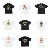 欧美日系小众潮牌男女同款 卡通动物印花宽松竹节棉情侣短袖 T恤夏