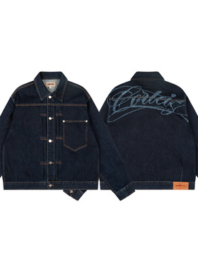 corteiz denim jacket美潮复古休闲刺绣字母宽松洗水牛仔夹克外套