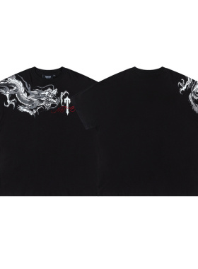 trapstar t shirt美潮高街夏季龙图腾烫钻印花宽松纯棉短袖T恤fog