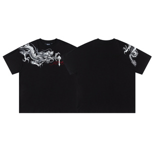 trapstar t shirt美潮高街夏季龙图腾烫钻印花宽松纯棉短袖T恤fog