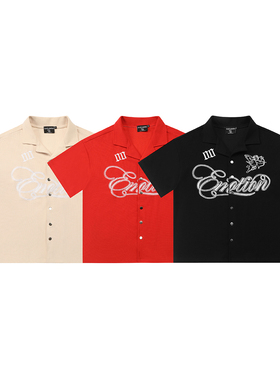 MIXED EMOTION美式高街潮牌春秋休闲字母LOGO刺绣华夫格短袖衬衫