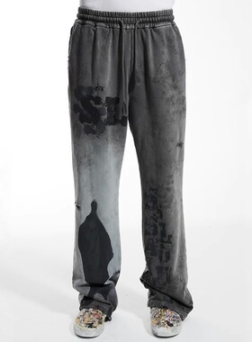 SSSAINT LOUIS VINTAGE美潮高街涂鸦做旧设计感宽松直筒休闲长裤