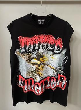 MIXED EMOTION VEST美潮嘻哈高街卡通图案印花烫钻无袖背心汗衫夏