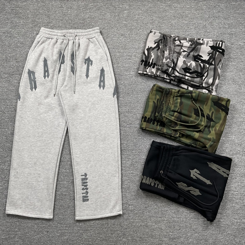 trapstar美潮刺绣加绒直筒长裤男