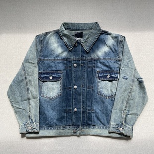 美潮ERD忧郁 富二代复古街头做旧洗水破坏宽松休闲牛仔夹克外套