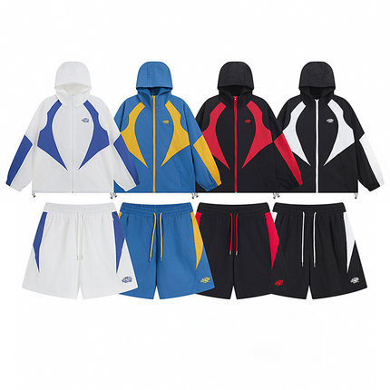 Synaworld美潮复古高街撞色刺绣运动休闲套装梭织风衣外套短裤fog