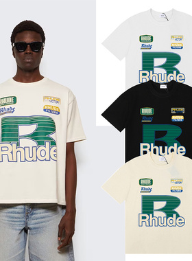 RHUDE美潮复古高街夏季休闲字母LOGO印花宽松纯棉圆领短袖T恤男女