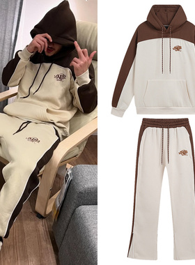 synaworld tracksuit 美潮刺绣撞色秋冬运动休闲连帽卫衣裤子套装