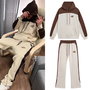 synaworld tracksuit 美潮刺绣撞色秋冬运动休闲连帽卫衣裤子套装