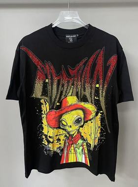 MIXED EMOTION美潮嘻哈高街时尚夏季外星人烫钻宽松纯棉短袖T恤男