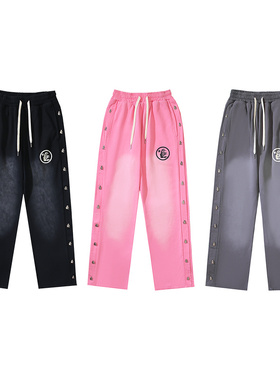 INS同款潮牌HELL欧美高街嘻哈运动休闲宽松水洗做旧阔腿直筒长裤