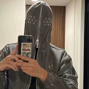 连帽卫衣重磅设计感外套 VIBE水洗蜡染拉链鲨鱼蒙面开衫 THUG CLUB